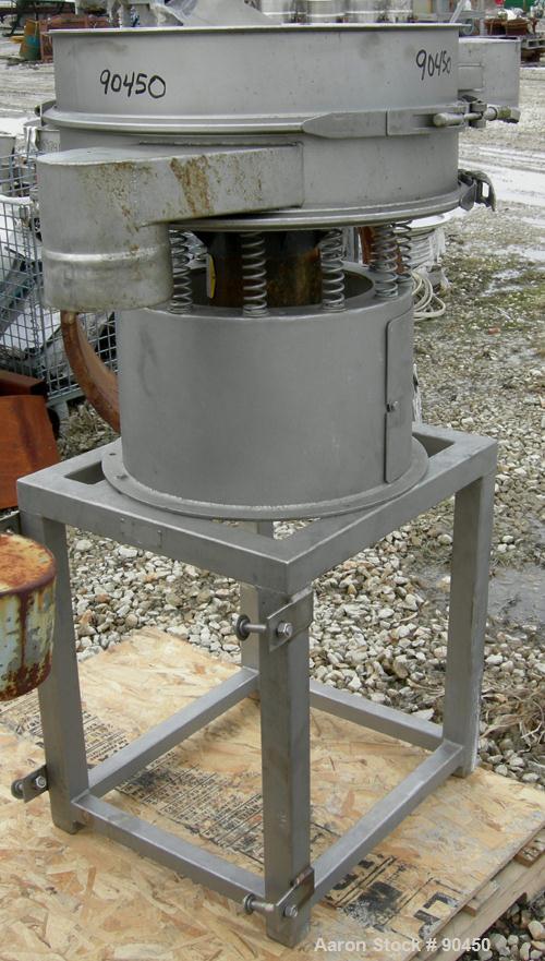 Used: Sweco screener, model LS24S44, 304 stainless steel. 24" diameter, single deck, 2 separation.No top cover. Driven by a 1/3hp, 3/60/440 volt, 1140 rpm motor. Mounted on a stainless steel base and...