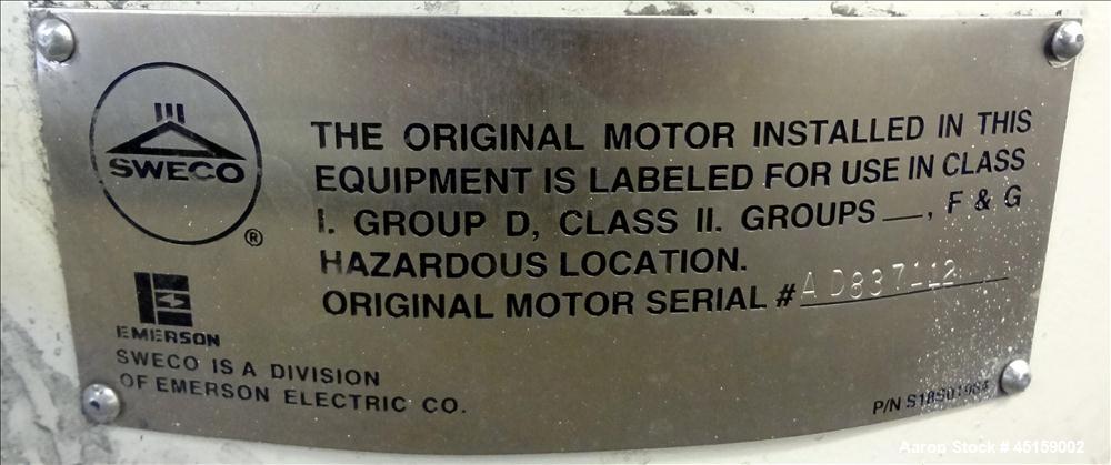 Used Sweco Screener, Model LS24S644, 304 Stainless Steel. 24" Diameter (3) deck, (2) separation with top cover. Driven by a 1/3 hp, 3/60/208 volt, 1200 rpm motor. Mounted on carbon steel base. Serial...