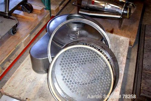 Used Sweco Vibro-Energy Separator, Model LS24S82-3-001. 24" diameter, single deck, 2" blank spacing frame, 8" scalping frame, driven by a 1/4 hp, 1/60/460 volt, 1140 rpm. Includes top cover.