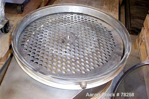 Used Sweco Vibro-Energy Separator, Model LS24S82-3-001. 24" diameter, single deck, 2" blank spacing frame, 8" scalping frame, driven by a 1/4 hp, 1/60/460 volt, 1140 rpm. Includes top cover.