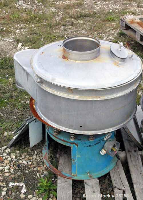 Used Sweco Vibro-Energy Separator, Model LS24S82-3-001. 24" diameter, single deck, 2" blank spacing frame, 8" scalping frame, driven by a 1/4 hp, 1/60/460 volt, 1140 rpm. Includes top cover.