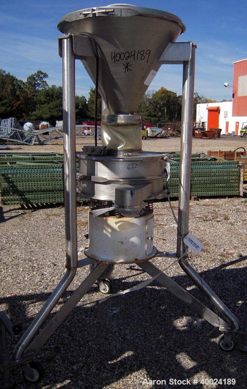 Used Sweco Screener, Model LS24Y44, stainless steel. 24" diameter, single deck, 2 separation. Stainless steel top cover. Driven by a 1/3 hp, 3/60/460 volt, 1140 rpm XP motor. Includes a top mounted c...