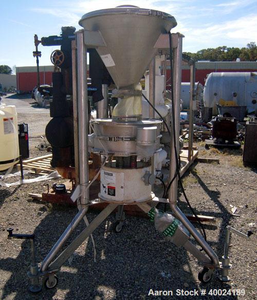 Used Sweco Screener, Model LS24Y44, stainless steel. 24" diameter, single deck, 2 separation. Stainless steel top cover. Driven by a 1/3 hp, 3/60/460 volt, 1140 rpm XP motor. Includes a top mounted c...