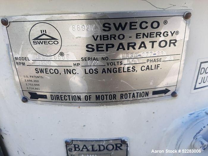 Used Sweco 30" Diameter Double Deck Carbon Steel Screen, Model LS30C6666. Driven by 1/2 HP, 1140 RPM, 220/440 Volt, 3-phase, 60 Hz motor. Serial number LS30-277-33. Screen tested and is in working co...