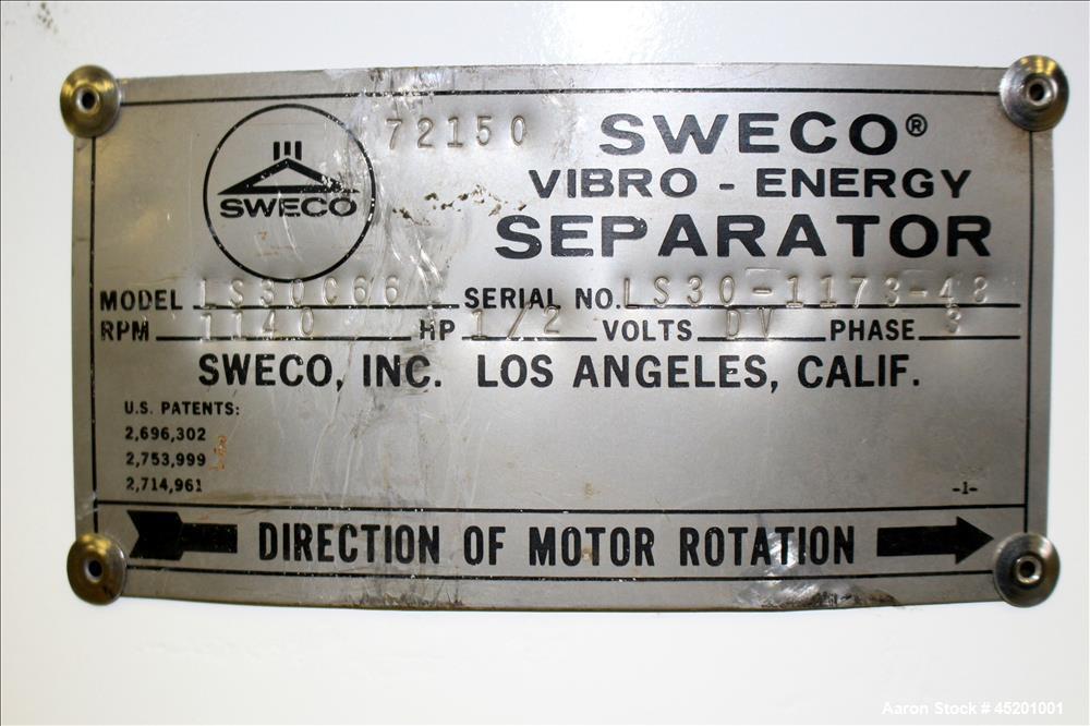 Used Carbon Steel Sweco Screener, Model LS30C66