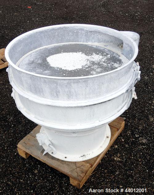 Used Sweco Screener, Model LS30D66, 316 Stainless Steel. 30” Diameter single deck, 2 separation. No top cover. Driven by a 1/2 hp, 3/60/230/460 volt, 1800 rpm motor. Mounted on a carbon steel base.