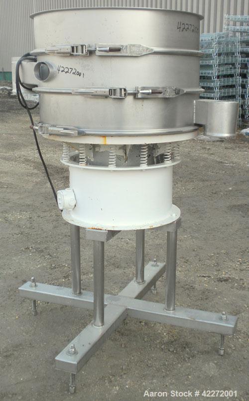 Used Sweco Screener, Model LS30S666, 304 Stainless Steel. 30" diameter, double deck, 3 separation. No top cover. Driven by a 1/2hp, 3/60/230/460 volt, 1140 rpm motor. Mounted on a carbon steel base, ...