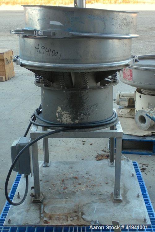 Used Sweco Screener, Model LS30S66, 316 Stainless Steel. 30" diameter, single deck, 2 separation, no top cover. Driven by a 1/2 hp, 3/60/220/440 volt, 1140 rpm motor. Mounted on a carbon steel base w...