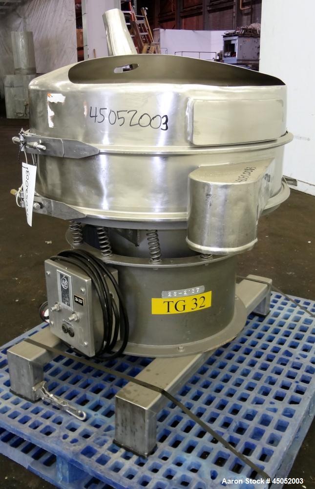 Used Sweco Screener, 30" Diameter, Model LS30S66, 316 Stainless Steel. Single deck, 2 separation, modified top cover. Driven by a 1/2hp, 3/60/220/440 volt, 1140 rpm motor. Mounted on a carbon steel b...