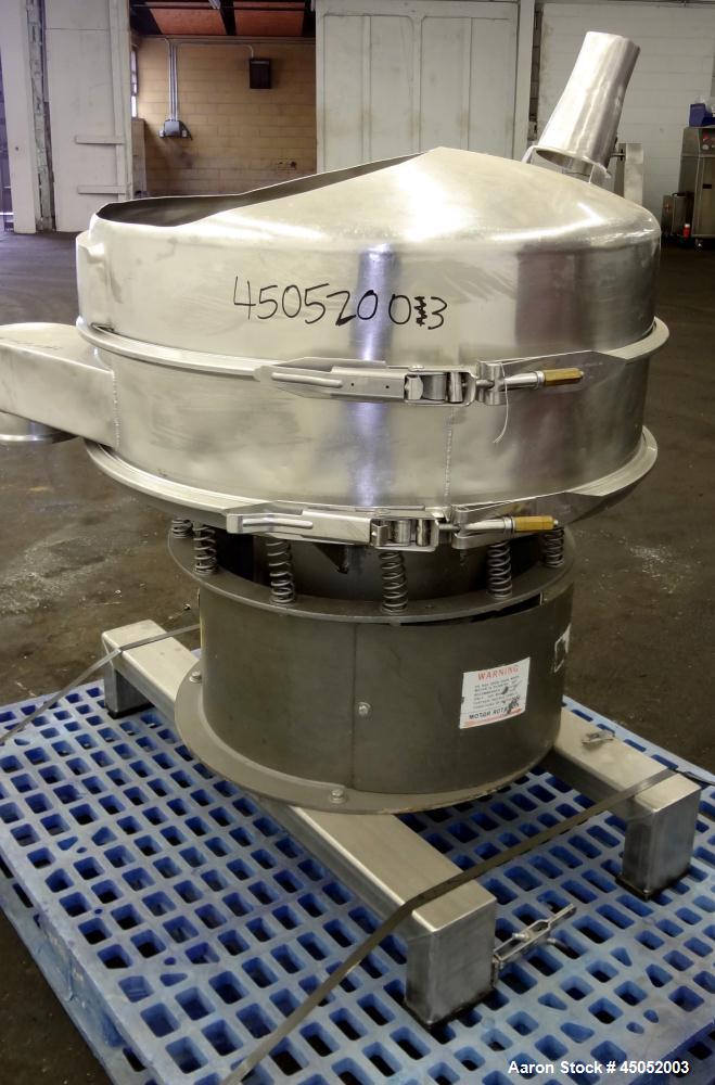 Used- Sweco Screener, 30" Diameter, Model LS30S66, 316 Stainless Steel. Single deck, 2 separation, modified top cover. Drive...