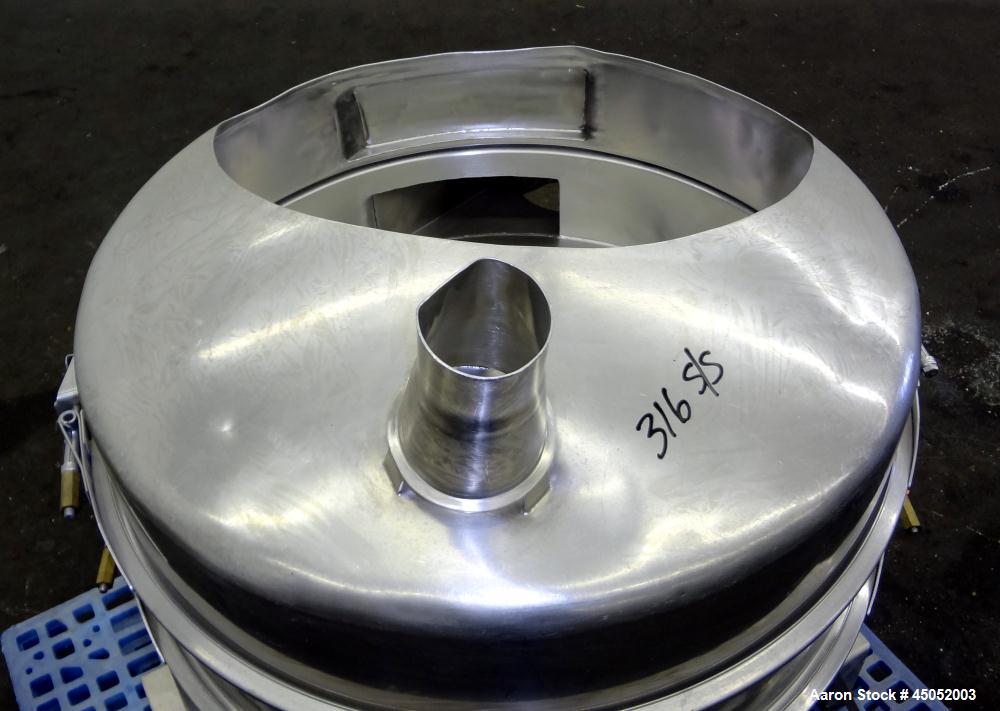 Used Sweco Screener, 30" Diameter, Model LS30S66, 316 Stainless Steel. Single deck, 2 separation, modified top cover. Driven by a 1/2hp, 3/60/220/440 volt, 1140 rpm motor. Mounted on a carbon steel b...