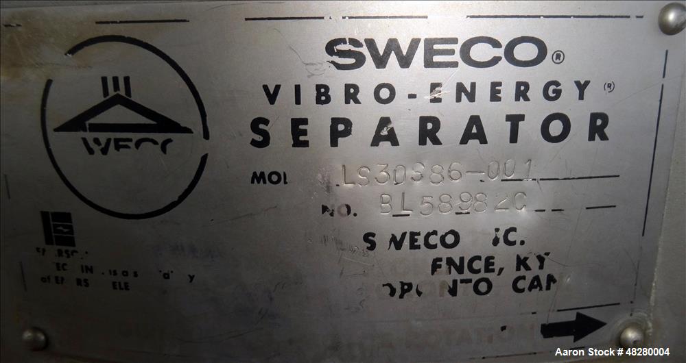Used Sweco Screener, Model LS30S86-001, 304 Stainless Steel. 