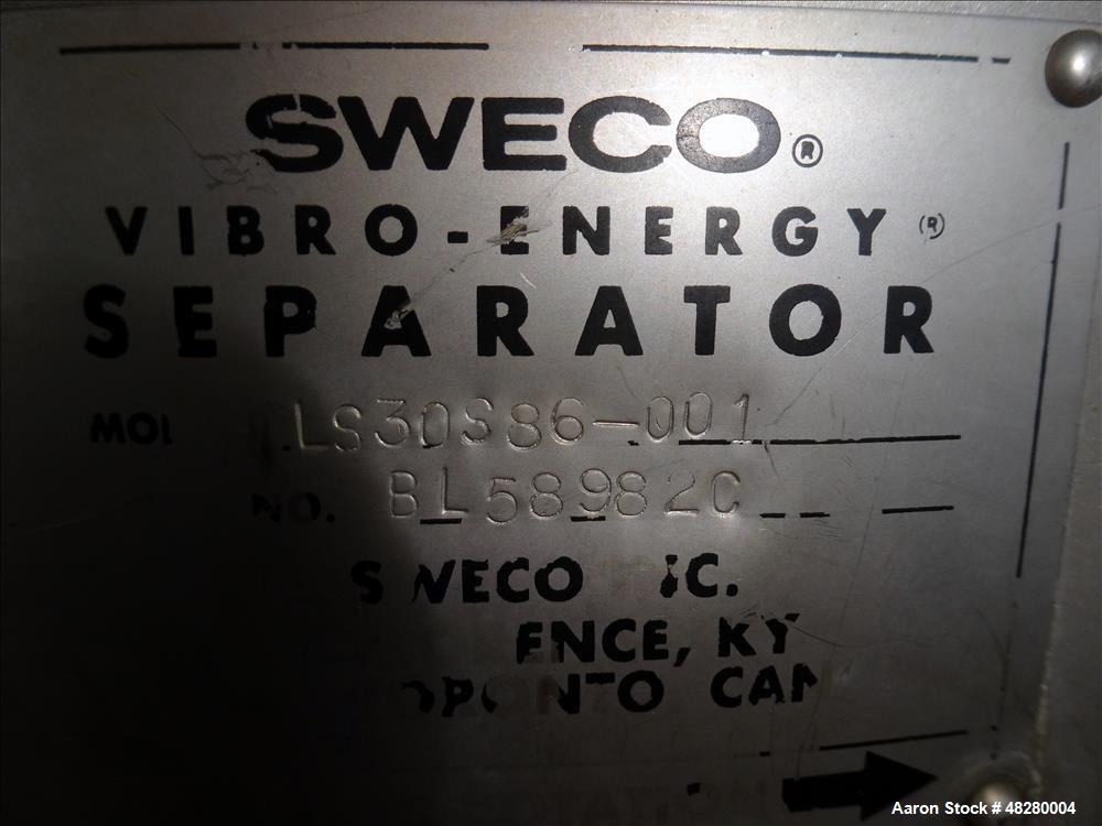 Used Sweco Screener, Model LS30S86-001, 304 Stainless Steel. 