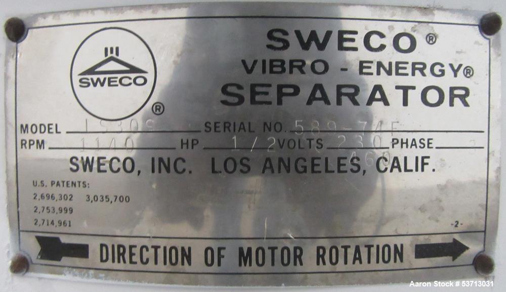 Sweco LS30S 30 Inch Circular Vibratory Screener - Used Stainless Separator