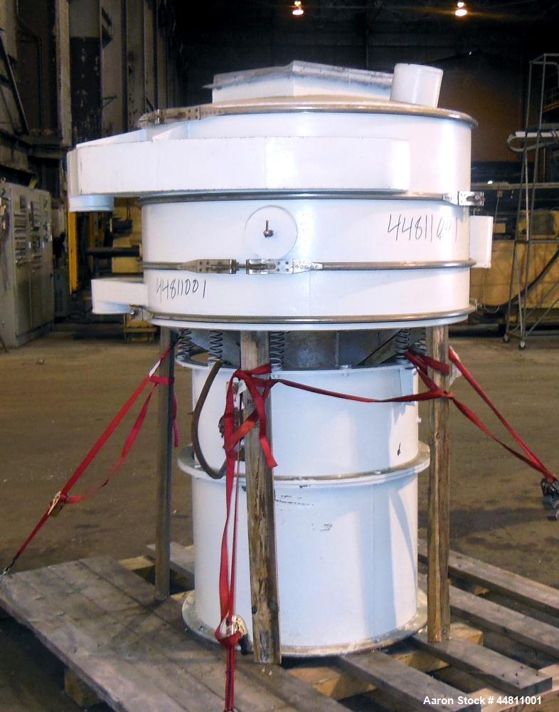 Used Sweco Screener, Model LS48C610, Carbon Steel. 48" Diameter, double deck, 3 separation, with a top cover. Driven by a 2.5hp, 3/60/230/460 volt, 1120 rpm motor. Mounted on a carbon steel base with...