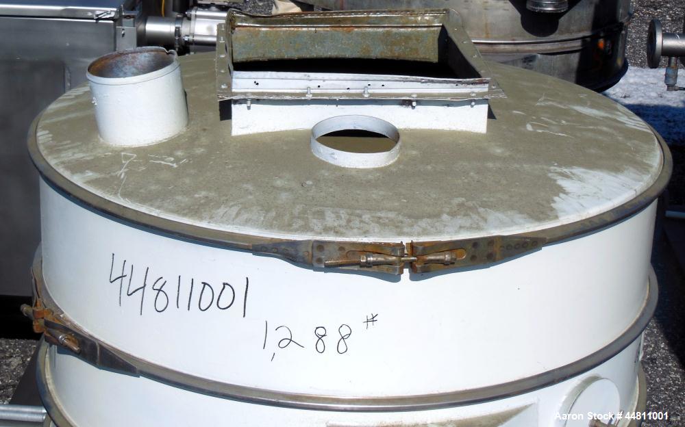 Used Sweco Screener, Model LS48C610, Carbon Steel. 48" Diameter, double deck, 3 separation, with a top cover. Driven by a 2.5hp, 3/60/230/460 volt, 1120 rpm motor. Mounted on a carbon steel base with...