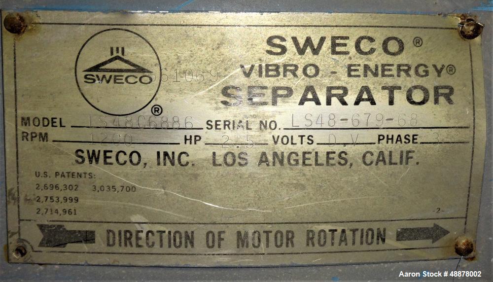 Used Sweco Screener, 48" Diameter, Model LS48C6886, Carbon Steel.