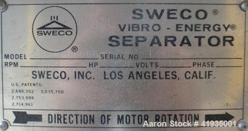 Used Sweco Vibro-Energy Separator, Model LS48S6666, 316 Stainless Steel. 48" diameter, 3 deck, 4 separation. Stainless steel top cover. Driven by a 2-1/2 hp, 3/60/230/460 volt, 1120 rpm motor. Mounte...