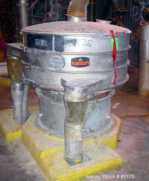 Used Sweco Screener, Model LS48S6666. 304 Stainless Steel. 48" diameter, double deck, 3 separation, with top cover. Driven by a  2 HP, 3/60/220 Volt, 1160 RPM motor. Mounts on a carbon steel base.