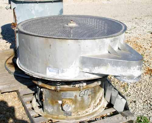 Used Sweco Screener, Model LS48S86, Stainless Steel. 48'' Diameter, single deck. 2.5 hp, 230/460/1200. Mounted on carbon steel base, 24" high.