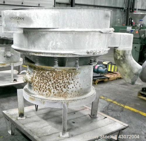 Used Sweco Screener, Model LS48S886, Stainless Steel. 48" Diameter, single deck, 2 separation. No top cover. Driven by a 2.5 hp, 3/60/230/460 volt, 1120 rpm motor. Mounted on a carbon steel base with...
