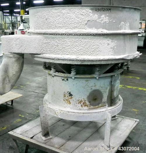 Used Sweco Screener, Model LS48S886, Stainless Steel. 48" Diameter, single deck, 2 separation. No top cover. Driven by a 2.5 hp, 3/60/230/460 volt, 1120 rpm motor. Mounted on a carbon steel base with...