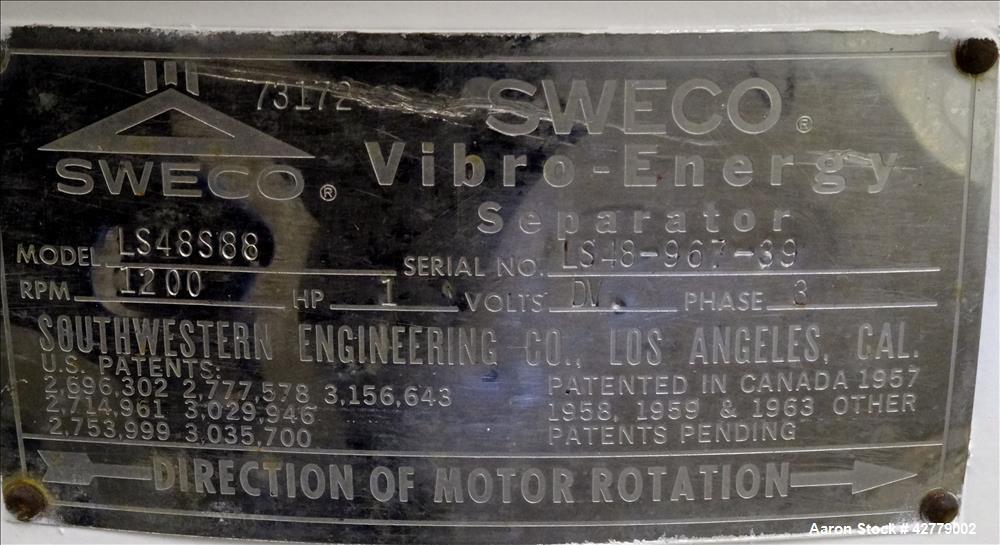 Used Stainless Steel Sweco Screener, Model LS48S88