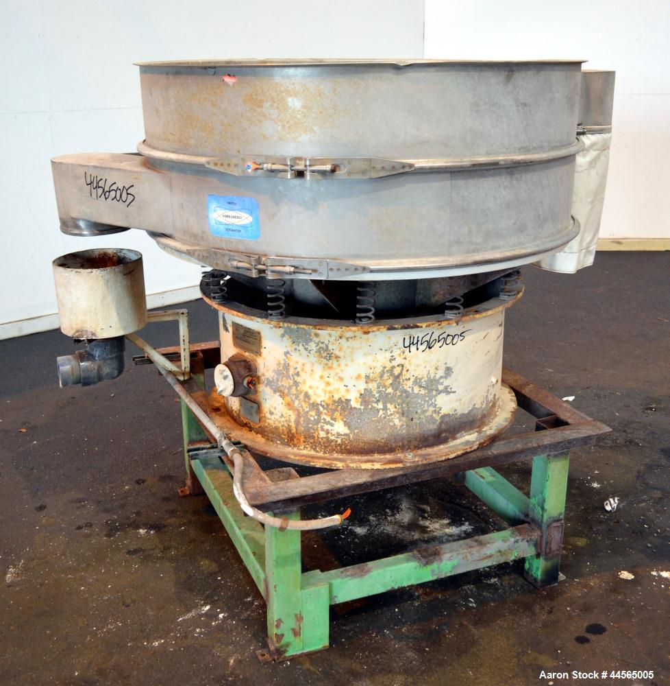 Used Sweco Screener, Model LS48S88, 304 Stainless Steel. 48" Diameter, single deck, 2 separation, no top cover. Driven by a 2.5hp, 3/60/230/460 volt, 1120 rpm motor. Mounted on a carbon steel base wi...