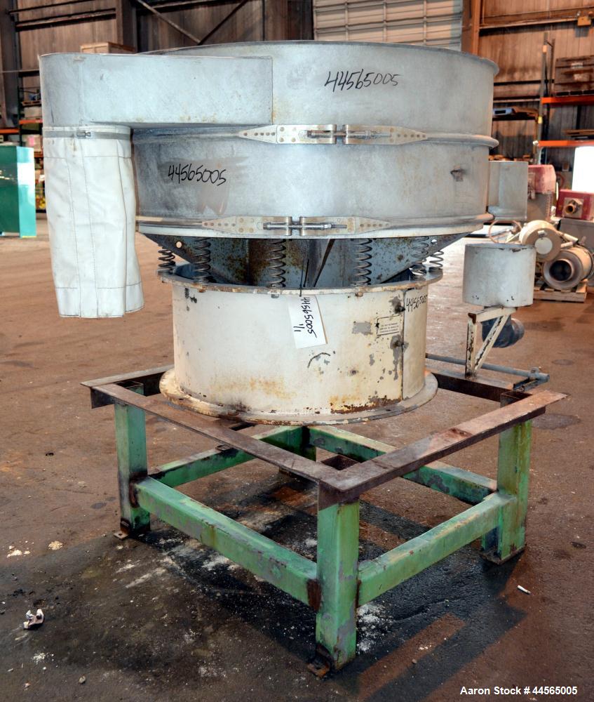 Used Sweco Screener, Model LS48S88, 304 Stainless Steel. 48" Diameter, single deck, 2 separation, no top cover. Driven by a 2.5hp, 3/60/230/460 volt, 1120 rpm motor. Mounted on a carbon steel base wi...