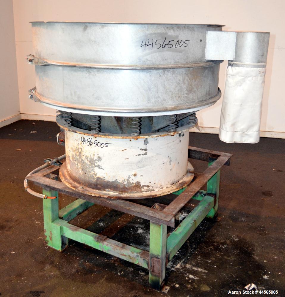 Used Sweco Screener, Model LS48S88, 304 Stainless Steel. 48" Diameter, single deck, 2 separation, no top cover. Driven by a 2.5hp, 3/60/230/460 volt, 1120 rpm motor. Mounted on a carbon steel base wi...
