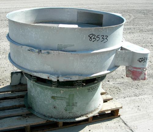 USED: Sweco screener, model LS48S88, 316 stainless steel. 48" diameter, single deck, 2 separation, no top cover. Driven by a 2.5 hp, 3/60 230/460 volt motor. Mounted on a carbon steel base.