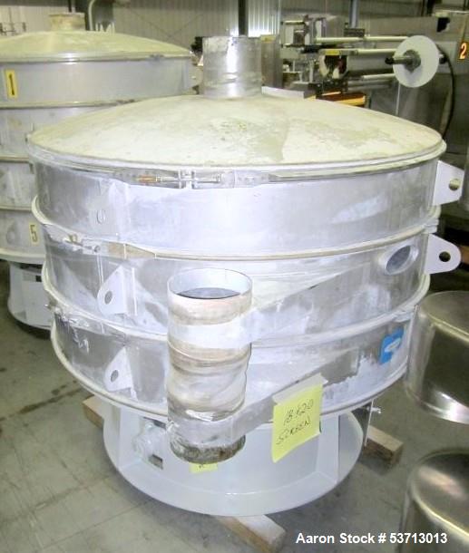 Used Sweco 60" Diameter Screener, Model LS60S101010108, Stainless Steel. Triple deck, 4 separation. Includes top cover. Driven by a 5hp, 3/60/230Volt,1120 rpm motor. Mounted on a painted carbon steel...