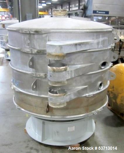 Used Sweco 60" Diameter Screener, Model LS60S101010108, Stainless Steel. Triple deck, 4 separation. Includes top cover. Driven by a 5hp, 3/60/230Volt,1120 rpm motor. Mounted on a painted carbon steel...