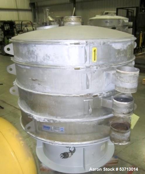 Used Sweco 60" Diameter Screener, Model LS60S101010108, Stainless Steel. Triple deck, 4 separation. Includes top cover. Driven by a 5hp, 3/60/230Volt,1120 rpm motor. Mounted on a painted carbon steel...