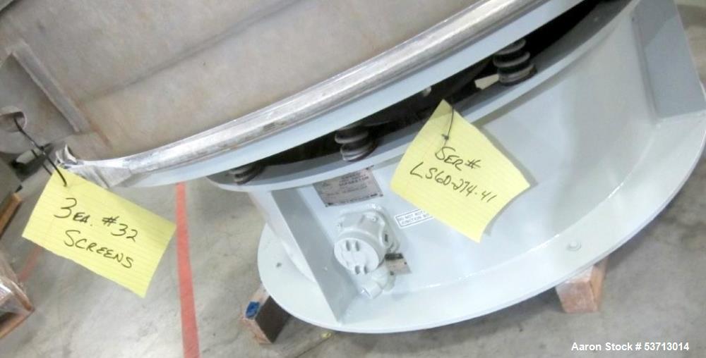 Used Sweco 60" Diameter Screener, Model LS60S101010108, Stainless Steel. Triple deck, 4 separation. Includes top cover. Driven by a 5hp, 3/60/230Volt,1120 rpm motor. Mounted on a painted carbon steel...