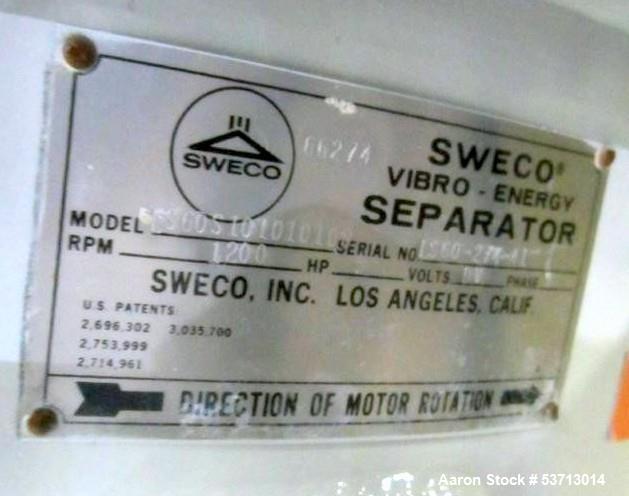 Used Sweco 60" Diameter Screener, Model LS60S101010108, Stainless Steel. Triple deck, 4 separation. Includes top cover. Driven by a 5hp, 3/60/230Volt,1120 rpm motor. Mounted on a painted carbon steel...