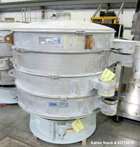 Used Sweco 60" Diameter Screener, Model LS60S101010108, Stainless Steel. Triple deck, 4 separation. Includes top cover. Driven by a 5hp, 3/60/230Volt,1120 rpm motor. Mounted on a painted carbon steel...