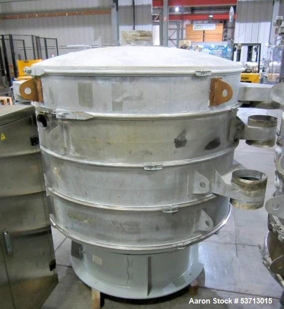 Used Sweco 60" Diameter Screener, Model LS60S101010108, Stainless Steel. Triple deck, 4 separation. Includes top cover. Driven by a 5hp, 3/60/230Volt,1120 rpm motor. Mounted on a painted carbon steel...
