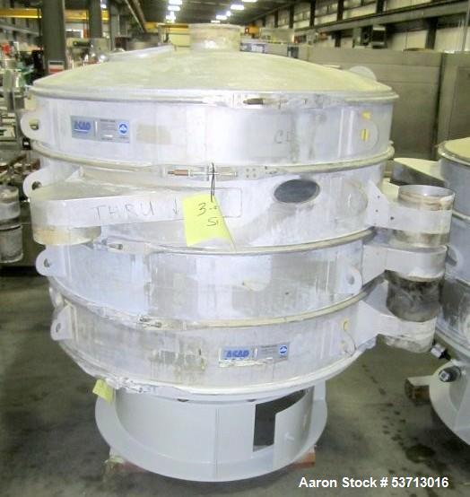 Used Sweco 60" Diameter Screener, Model LS60S101010108, Stainless Steel. Triple deck, 4 separation. Includes top cover. Driven by a 5hp, 3/60/230Volt,1120 rpm motor. Mounted on a painted carbon steel...