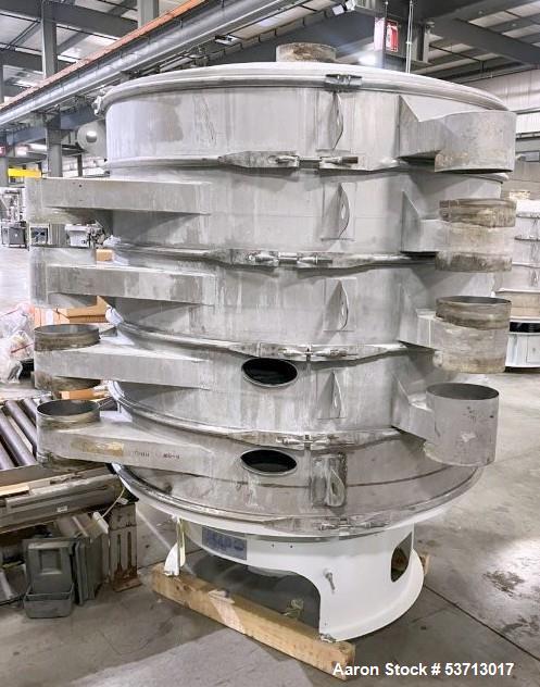 Used Sweco 60" Diameter Screener, Model LS60S101010108, Stainless Steel. Triple deck, 4 separation. Includes top cover. Driven by a 5hp, 3/60/230Volt,1120 rpm motor. Mounted on a painted carbon steel...