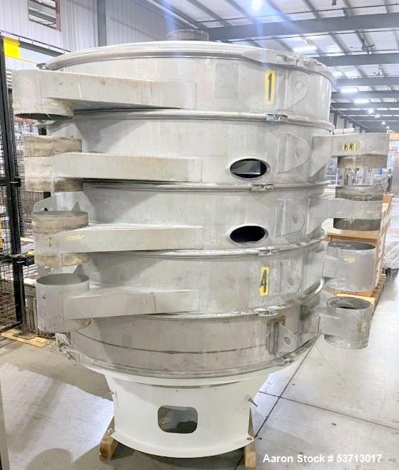 Used Sweco 60" Diameter Screener, Model LS60S101010108, Stainless Steel. Triple deck, 4 separation. Includes top cover. Driven by a 5hp, 3/60/230Volt,1120 rpm motor. Mounted on a painted carbon steel...
