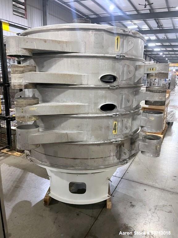 Used Sweco 60" Diameter Screener, Model LS60S101010108, Stainless Steel. Triple deck, 4 separation. Includes top cover. Driven by a 5hp, 3/60/230Volt,1120 rpm motor. Mounted on a painted carbon steel...