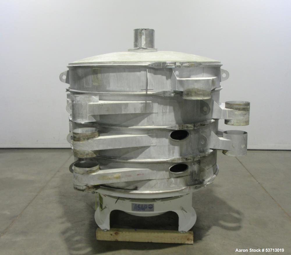 Used Sweco 60" Diameter Screener, Model LS60S101010108, Stainless Steel. Triple deck, 4 separation. Includes top cover. Driven by a 5hp, 3/60/230Volt,1120 rpm motor. Mounted on a painted carbon steel...