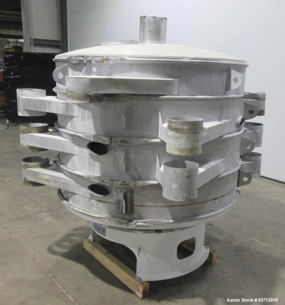 Used Sweco 60" Diameter Screener, Model LS60S101010108, Stainless Steel. Triple deck, 4 separation. Includes top cover. Driven by a 5hp, 3/60/230Volt,1120 rpm motor. Mounted on a painted carbon steel...