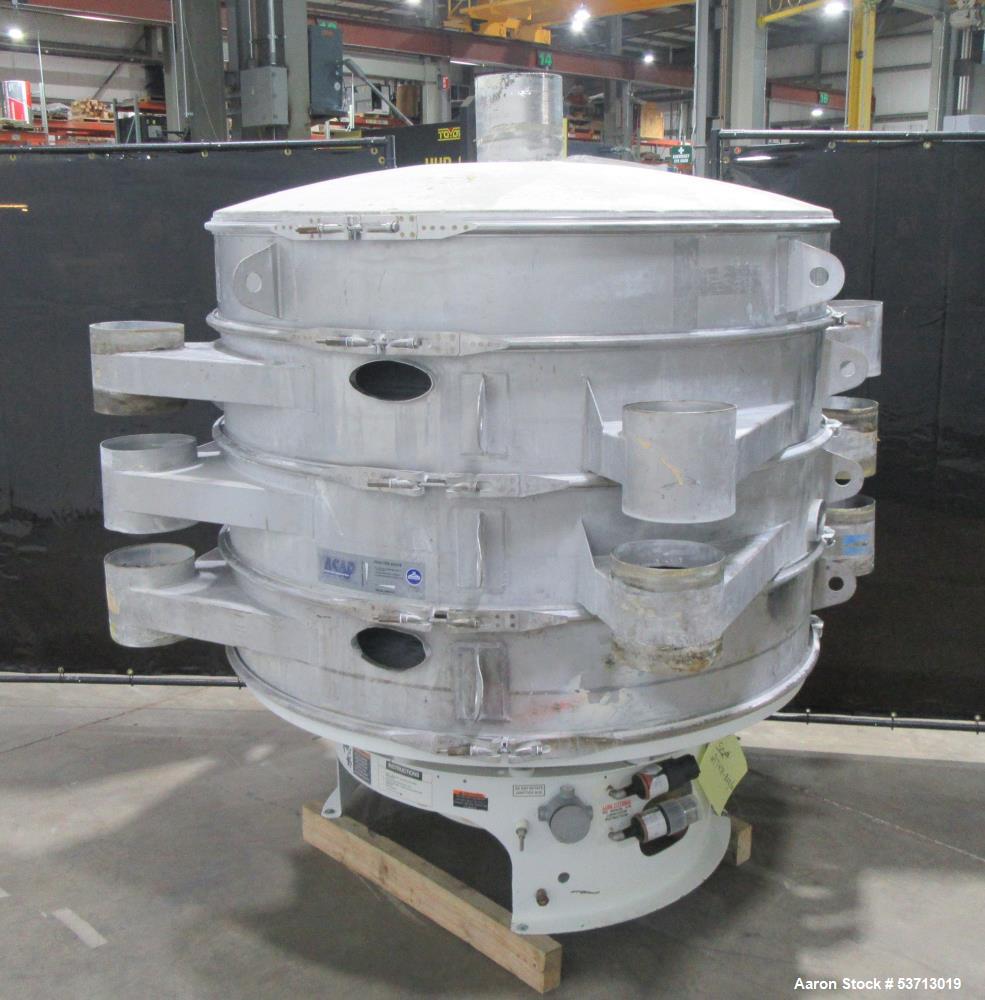 Used Sweco 60" Diameter Screener, Model LS60S101010108, Stainless Steel. Triple deck, 4 separation. Includes top cover. Driven by a 5hp, 3/60/230Volt,1120 rpm motor. Mounted on a painted carbon steel...