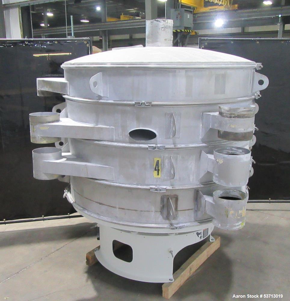 Used Sweco 60" Diameter Screener, Model LS60S101010108, Stainless Steel. Triple deck, 4 separation. Includes top cover. Driven by a 5hp, 3/60/230Volt,1120 rpm motor. Mounted on a painted carbon steel...