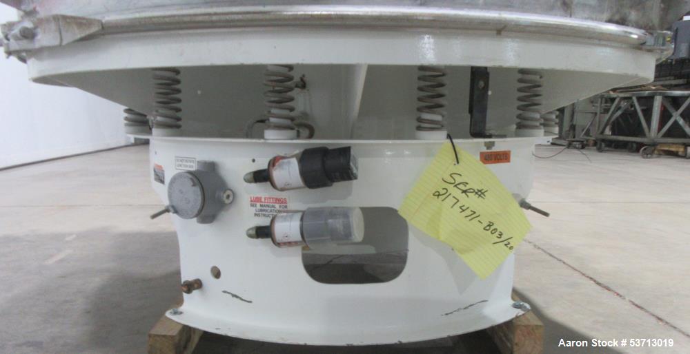 Used Sweco 60" Diameter Screener, Model LS60S101010108, Stainless Steel. Triple deck, 4 separation. Includes top cover. Driven by a 5hp, 3/60/230Volt,1120 rpm motor. Mounted on a painted carbon steel...