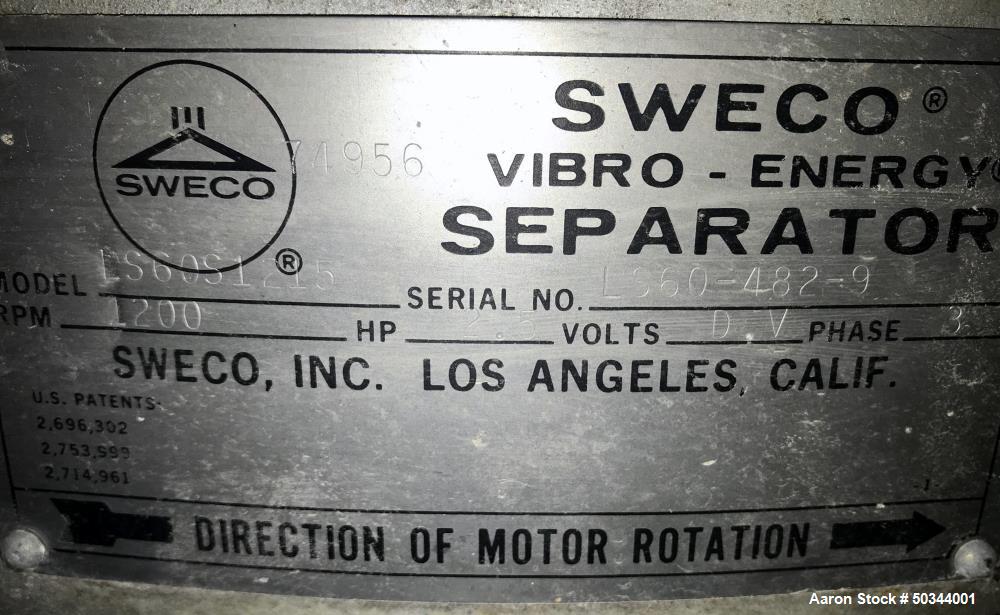 Used Sweco Vibro-Energy Separator / Screener, Model LS60S1215