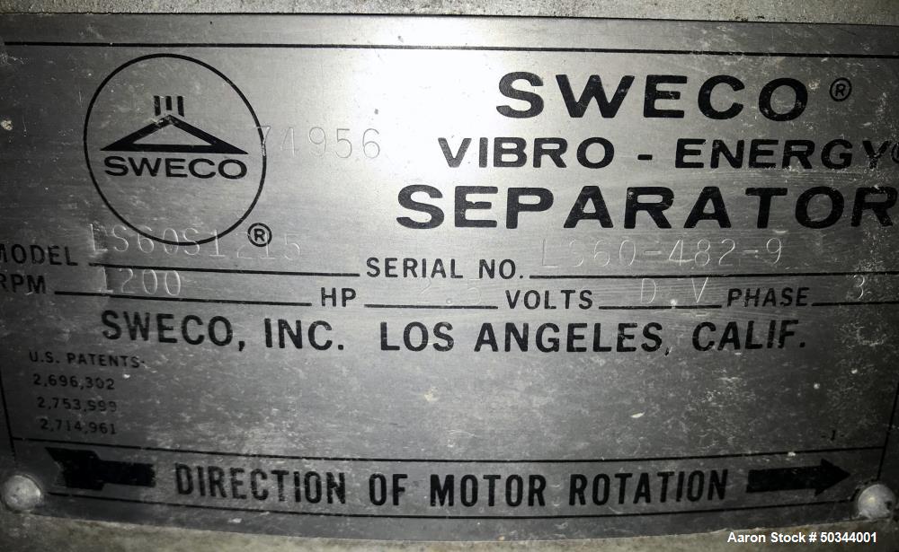 Used- Sweco Vibro-Energy Separator / Screener, Model LS60S1215