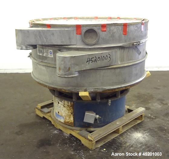 Used Sweco Screener, Model LS60S88, 304 Stainless Steel. 60" Diameter, double deck, 3 separation, no top cover. Driven by a 2.5hp, 3/60/220/440 volt, 1200 rpm motor. Mounted on a carbon steel base.